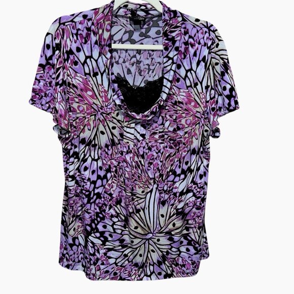 East 5th Purple Abstract Floral Print Cowl‑Neck Knit Top XL - Boho Cottagecore - Picture 1 of 4